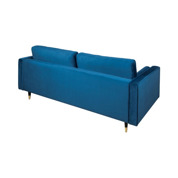 Sofa KOLIRI 3-zits blauw - Design sofa in fluweel met massief houten frame