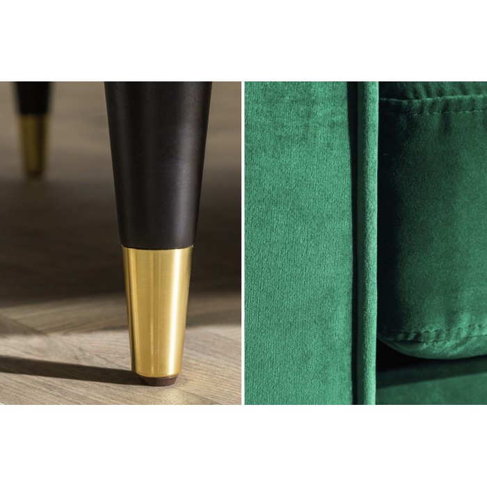 Sofá KOLIRI de 3 plazas en verde esmeralda – Sofá de diseño en terciopelo con estructura de madera maciza