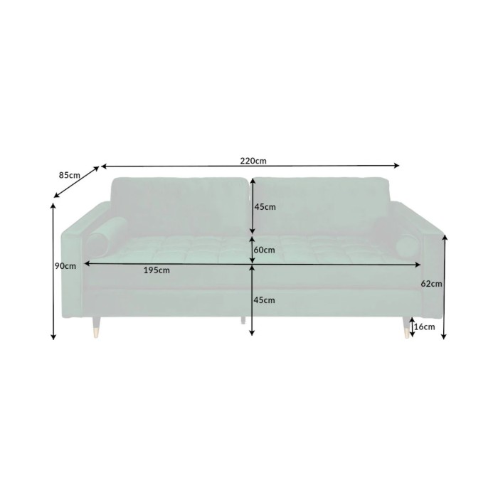 Sofá KOLIRI de 3 plazas en verde esmeralda – Sofá de diseño en terciopelo con estructura de madera maciza