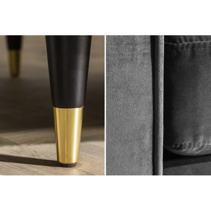 Sofa KOLIRI 3-Sitzer grau – Designersofa aus Samt mit Massivholzstruktur