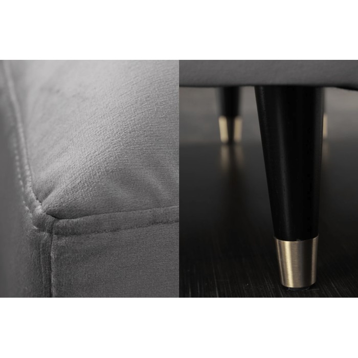 Ecksofa KOLIRI in Grau – 4-Sitzer – Rechtsseitiger Winkel – Designersofa aus Samt und Massivholz