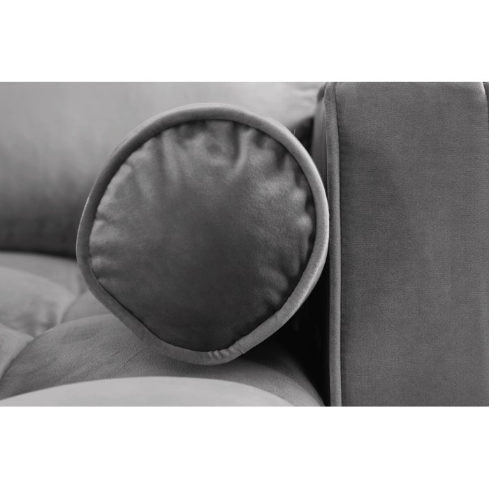 Ecksofa KOLIRI in Grau – 4-Sitzer – Rechtsseitiger Winkel – Designersofa aus Samt und Massivholz