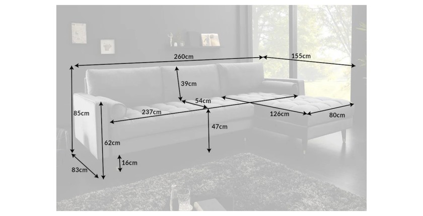 Dimensions du canapé d'angle KOLIRI gris