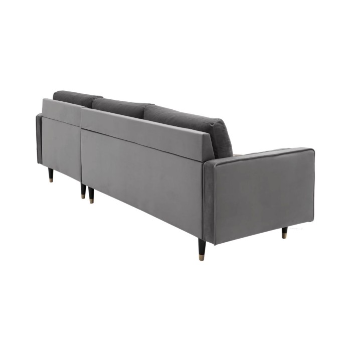 Ecksofa KOLIRI in Grau – 4-Sitzer – Rechtsseitiger Winkel – Designersofa aus Samt und Massivholz