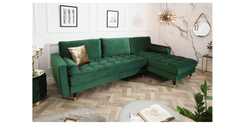 Canapé d'angle KOLIRI vert émeraude vu de côté
