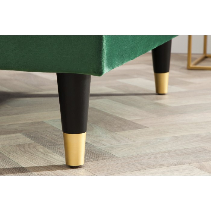 Hoekbank KOLIRI smaragdgroen - 4 zitplaatsen - Rechterhoek - Design bank in fluweel en massief hout