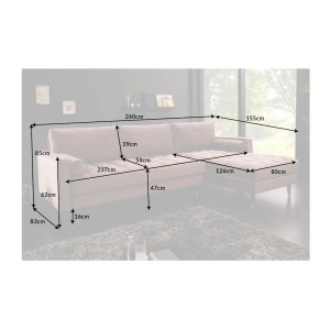 Canapé d’angle KOLIRI rose poudré – 4 places – Angle droit – Canapé design en velours et bois massif