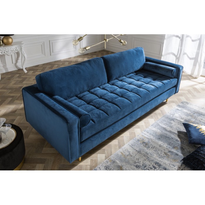 Hoekbank KOLIRI blauw - Design fluwelen bank met bijpassende poef