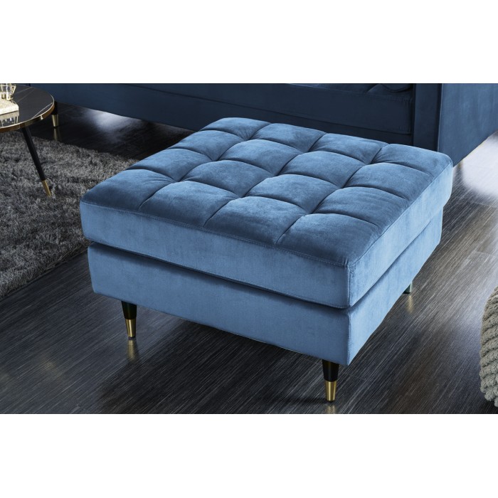 Hoekbank KOLIRI blauw - Design fluwelen bank met bijpassende poef