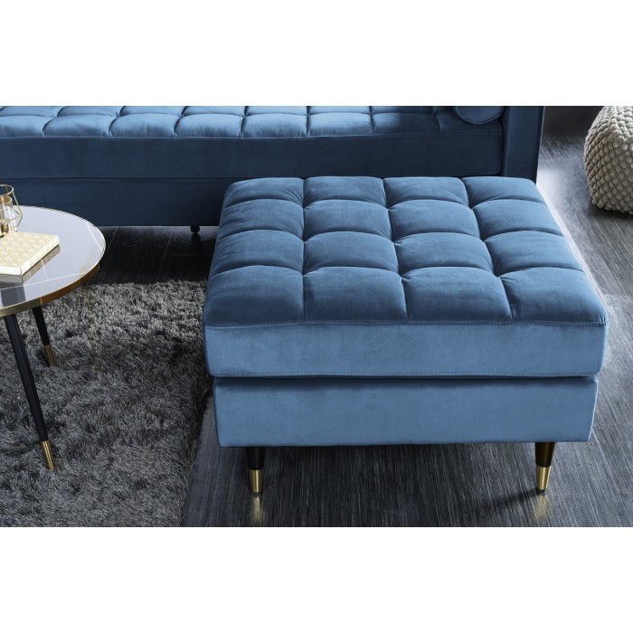 Hoekbank KOLIRI blauw - Design fluwelen bank met bijpassende poef