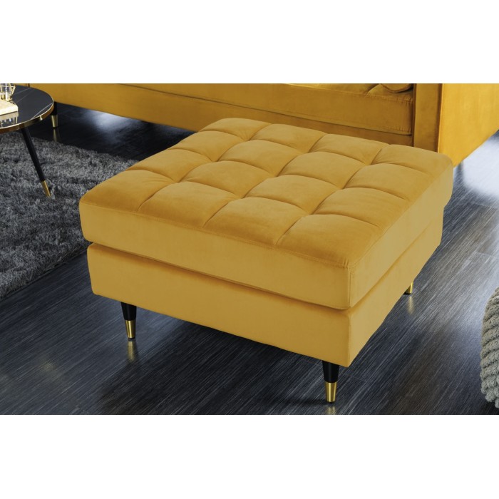 Canapé d'angle réversible KOLIRI amarillo – Sofá de diseño en terciopelo con otomana a juego