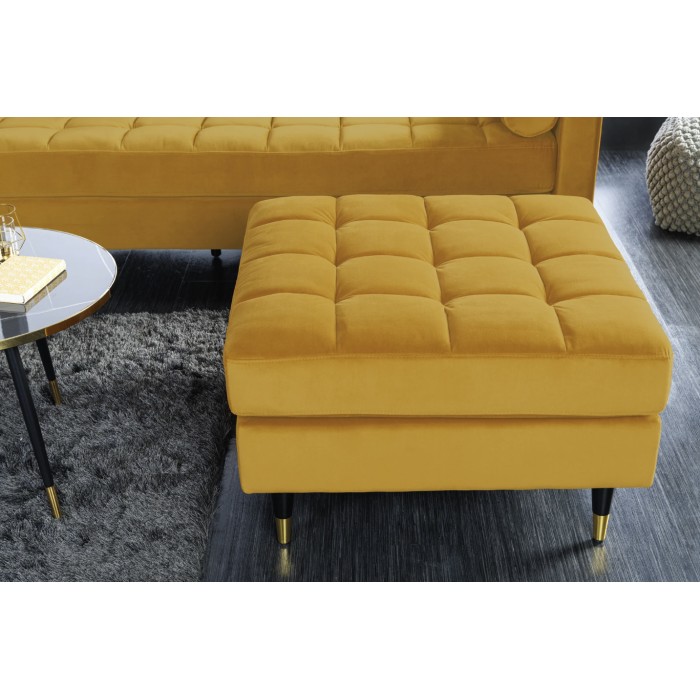 Canapé d'angle réversible KOLIRI amarillo – Sofá de diseño en terciopelo con otomana a juego