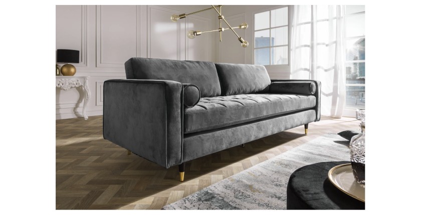 Zoom sur le canapé dans la configuration canapé et pouf KOLIrI gris vu de côté