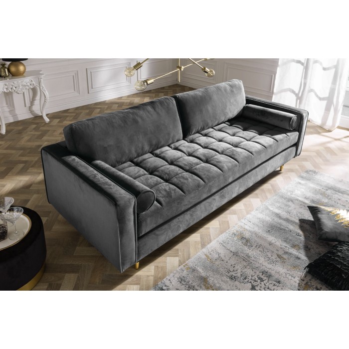 Canapé de esquina reversible KOLIRI gris – Sofá de diseño en terciopelo con puf a juego