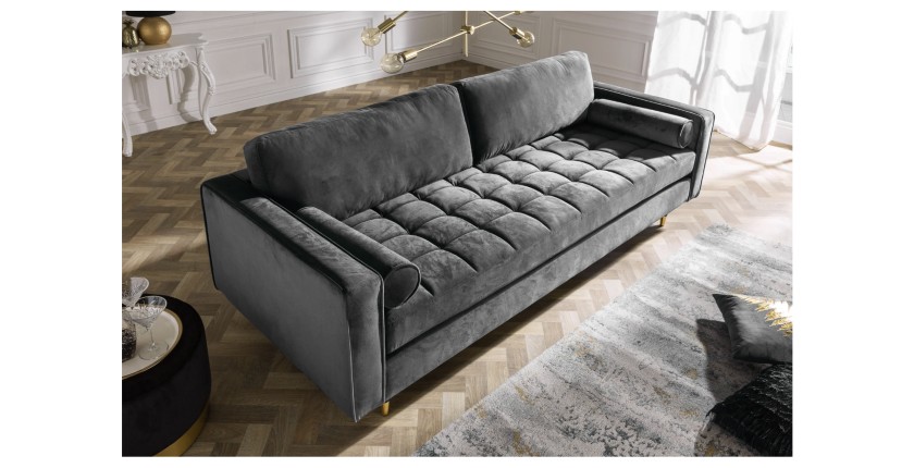 Zoom sur le canapé dans la configuration canapé et pouf KOLIrI gris vu de haut
