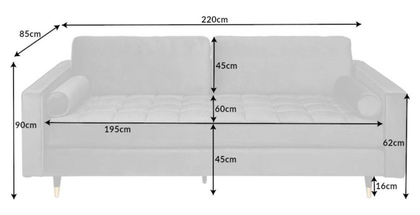Dimensions du canapé dans la configuration canapé et pouf KOLIrI gris