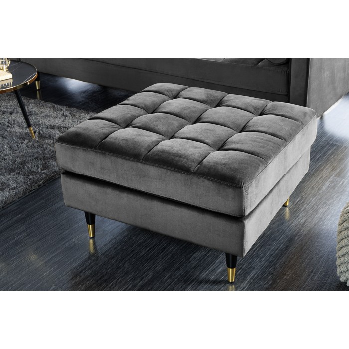 Canapé de esquina reversible KOLIRI gris – Sofá de diseño en terciopelo con puf a juego