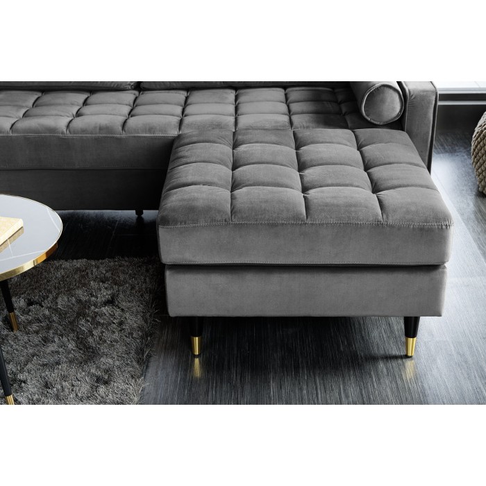 Canapé de esquina reversible KOLIRI gris – Sofá de diseño en terciopelo con puf a juego