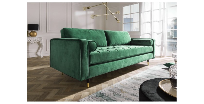 Zoom sur le canapé dans la configuration canapé et pouf KOLIRI vert vu de côté