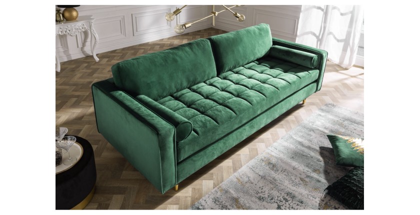 Zoom sur le canapé dans la configuration canapé et pouf KOLIRI vert vu de haut