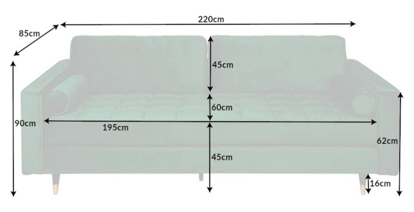 Dimensions du canapé dans la configuration canapé et pouf KOLIRI vert