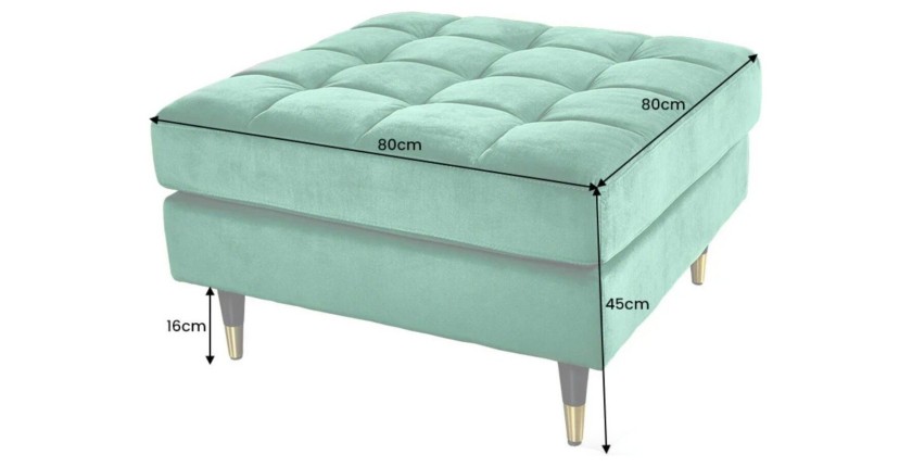 Zoom sur le pouf dans la configuration canapé et pouf KOLIRI vert