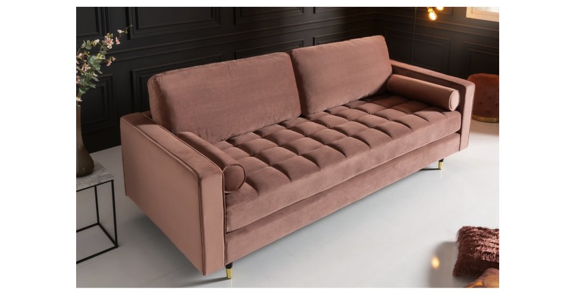 Zoom sur le canapé pour la configuration du canapé et pouf KOLIRI rose poudré vu de haut