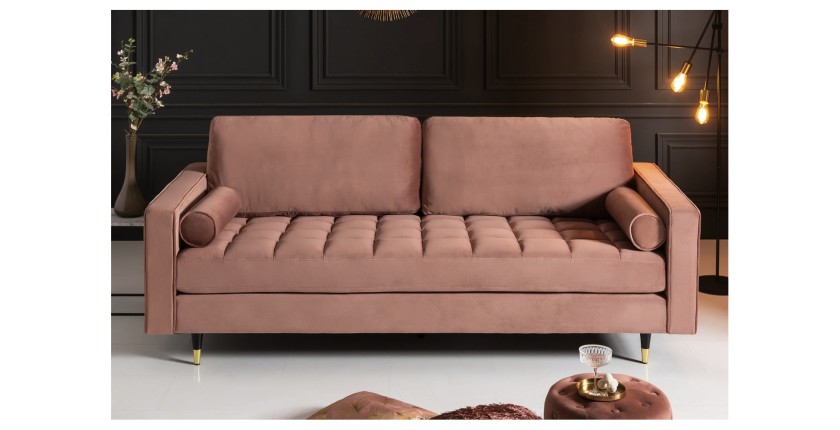 Zoom sur le canapé pour la configuration du canapé et pouf KOLIRI rose poudré vu de face