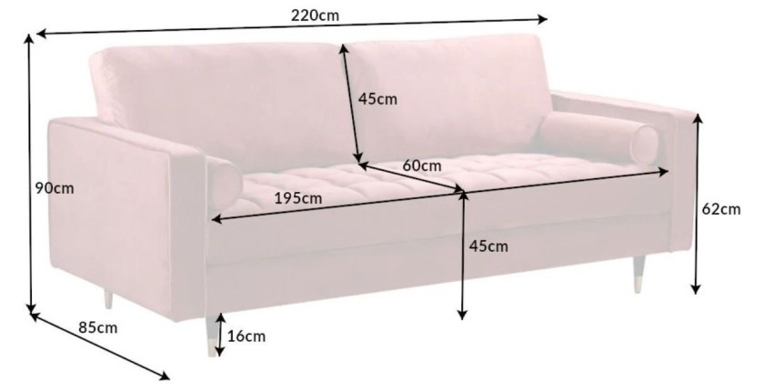 Dimensions du canapé pour la configuration du canapé et pouf KOLIRI rose poudré