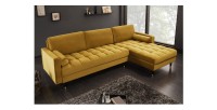 Zoom sur le canapé d'angle dans la configuration canapé d'angle et pouf KOLIRI jaune moutarde