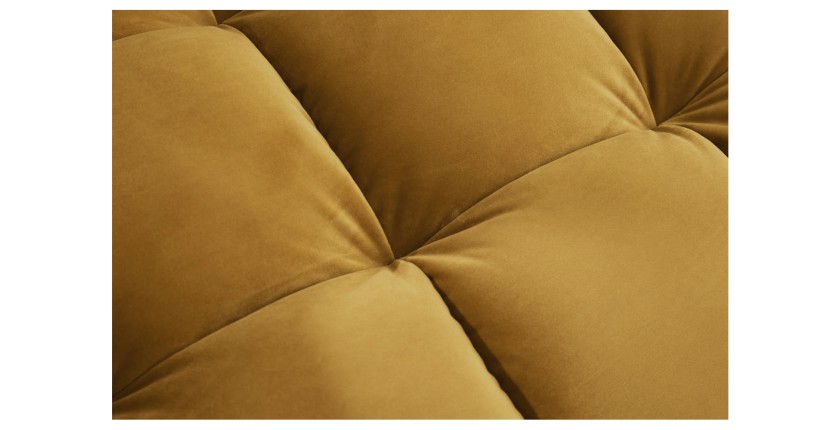 Zoom sur les motifs de l'ensemble canapé d'angle et pouf KOLIRI jaune moutarde