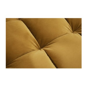 Zoom sur les motifs de l'ensemble canapé d'angle et pouf KOLIRI jaune moutarde