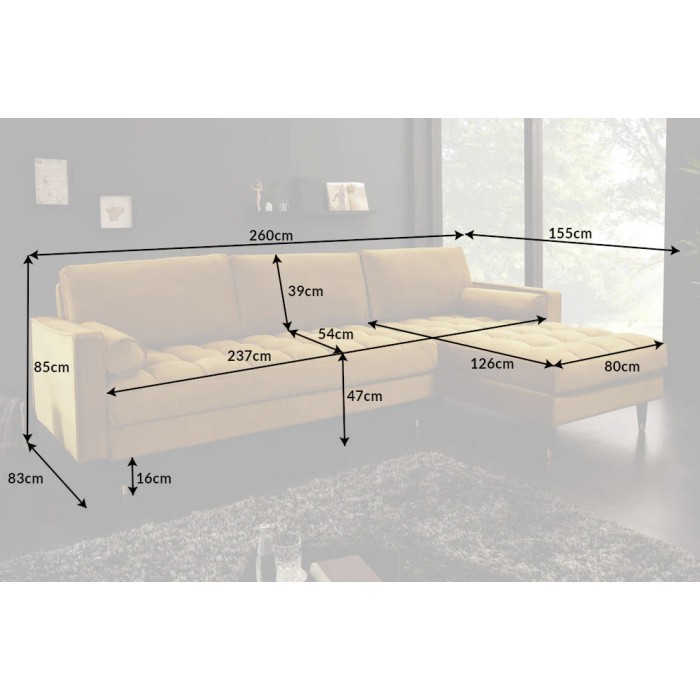 Canapé d’angle KOLIRI amarillo mostaza con reposapiés – 5 plazas, ángulo a la derecha