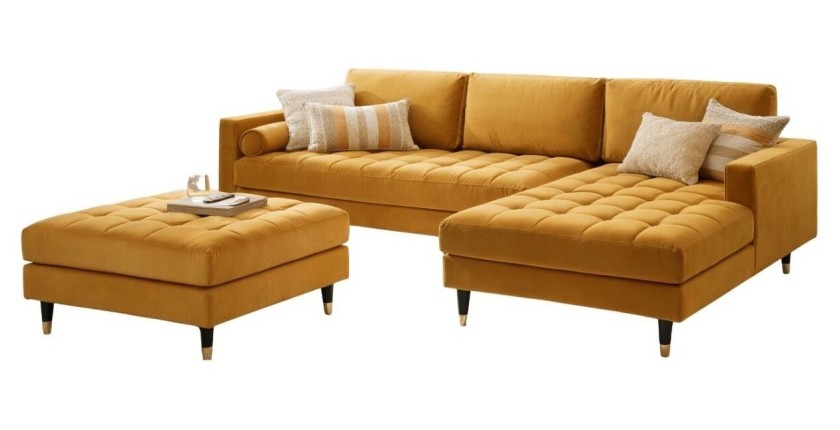 Ensemble canapé d'angle et pouf KOLIRI jaune moutarde
