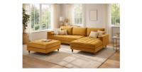 Ensemble canapé d'angle et pouf KOLIRI jaune moutarde mis en situation