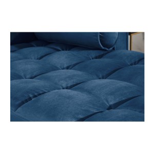 Zoom sur les motifs de l'ensemble canapé d'angle et pouf KOLIRI bleu