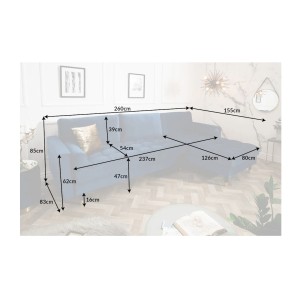 Dimensions du canapé d'angle dans la configuration canapé d'angle et pouf KOLIRI bleu