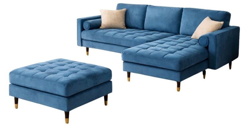 Ensemble canapé d'angle et pouf KOLIRI bleu