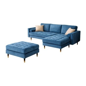 Ensemble canapé d'angle et pouf KOLIRI bleu