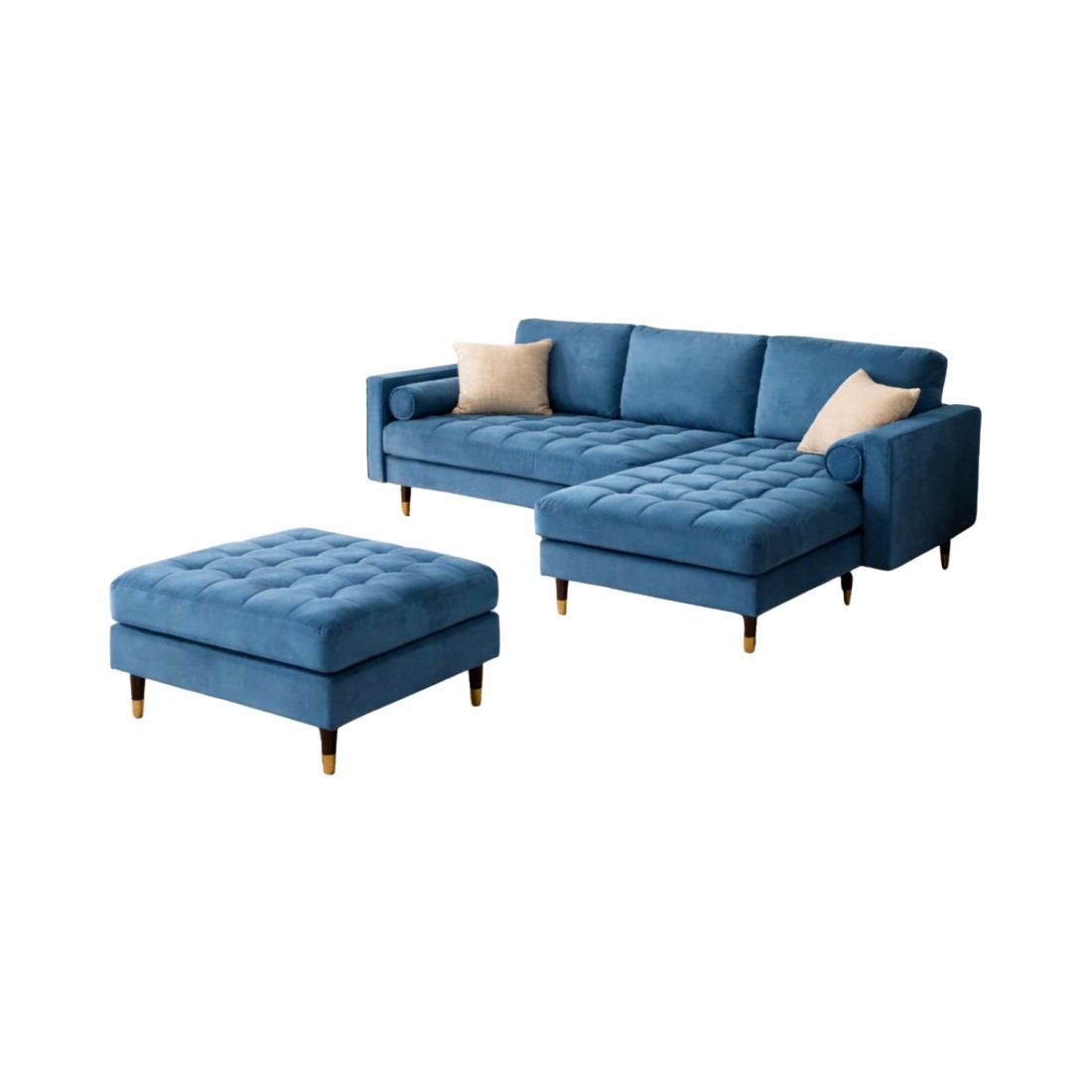 Ensemble canapé d'angle et pouf KOLIRI bleu