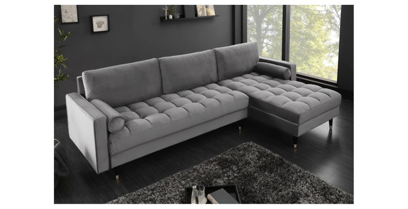 Zoom sur le canapé d'angle pour la configuration du canapé d'angle et pouf KOLIRI gris vu de côté