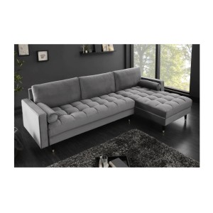 Zoom sur le canapé d'angle pour la configuration du canapé d'angle et pouf KOLIRI gris vu de côté