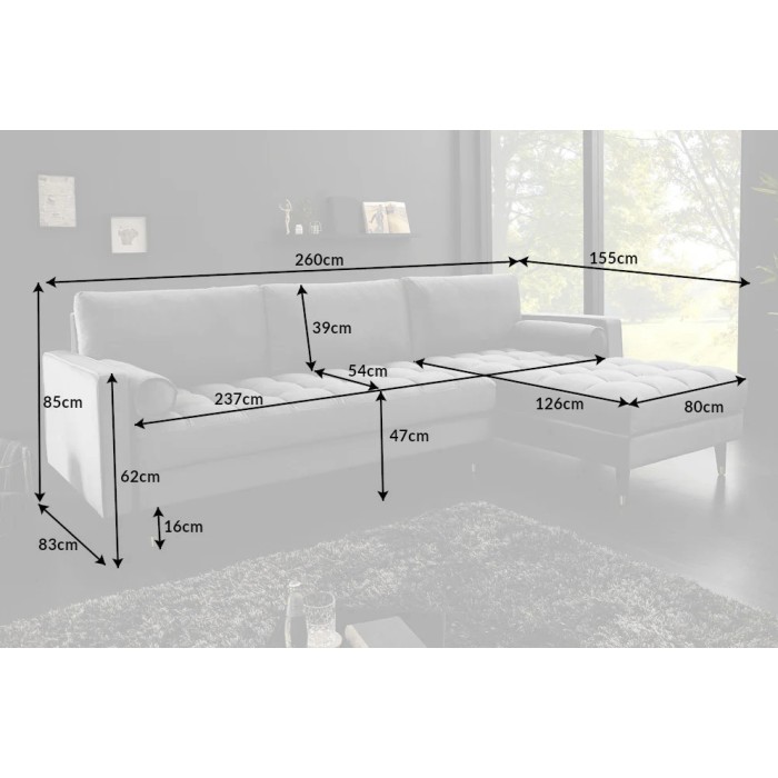 Dimensions du canapé d'angle pour la configuration du canapé d'angle et pouf KOLIRI gris