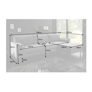 Dimensions du canapé d'angle pour la configuration du canapé d'angle et pouf KOLIRI gris