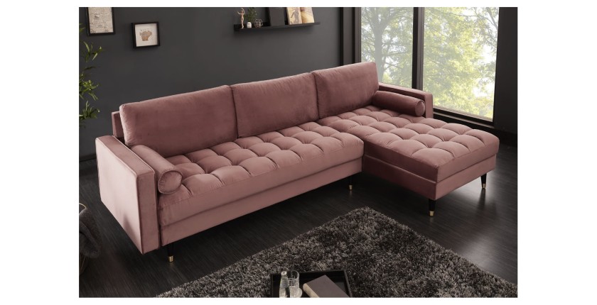 Zoom sur le canapé d'angle pour la configuration canapé d'angle et pouf KOLIRI rose poudré vu de côté
