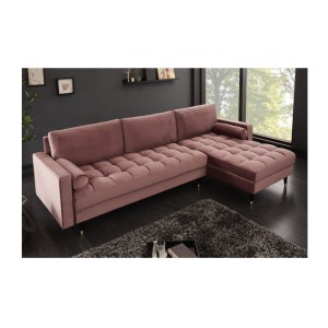 Zoom sur le canapé d'angle pour la configuration canapé d'angle et pouf KOLIRI rose poudré vu de côté