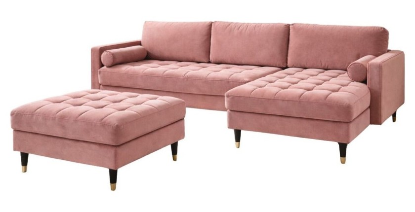 Ensemble canapé d'angle et pouf KOLIRI rose poudré