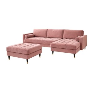 Ensemble canapé d'angle et pouf KOLIRI rose poudré