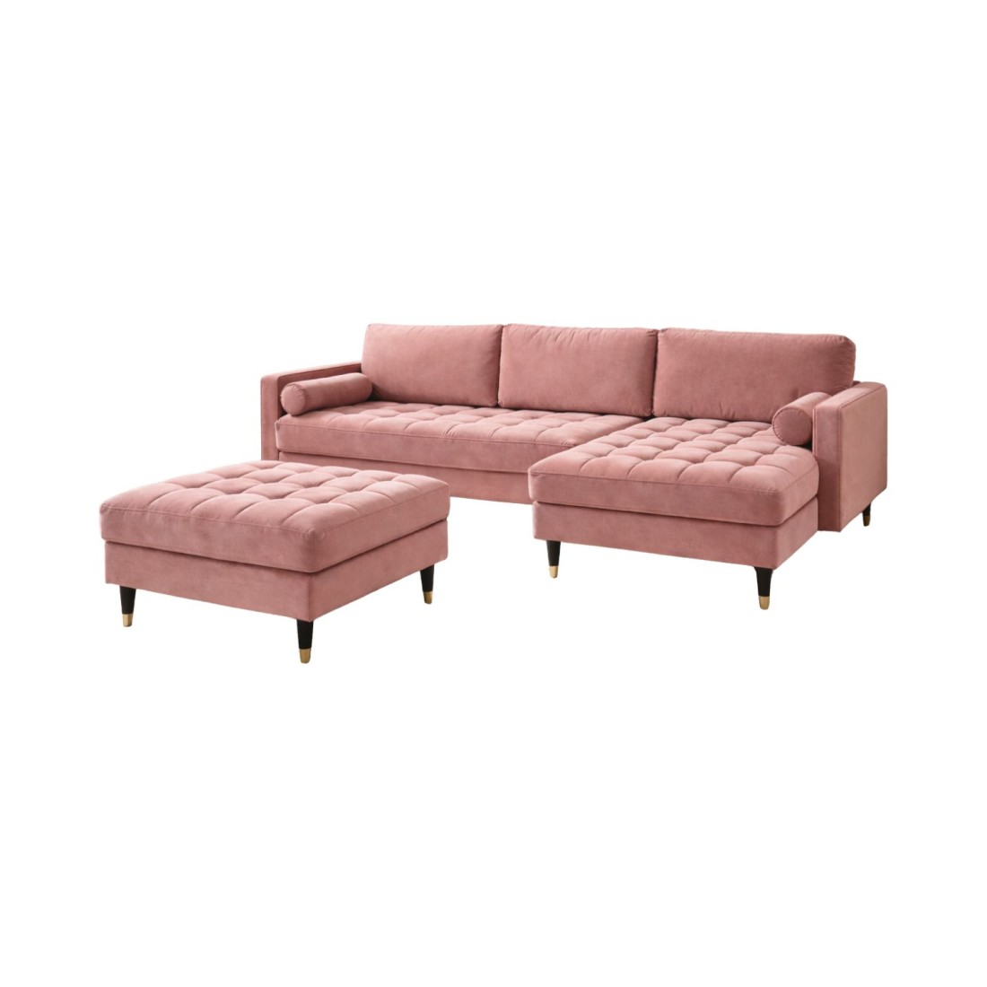 Ensemble canapé d'angle et pouf KOLIRI rose poudré