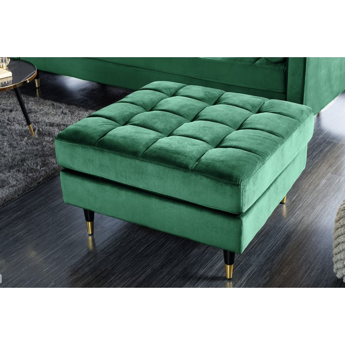 Zoom sur le pouf pour la configuration canapé d'angle et pouf KOLIRI vert émeraude